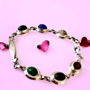 FOSTER Sterling Silver Multi Stone Scarab Link Bracelet 6.5" Small
